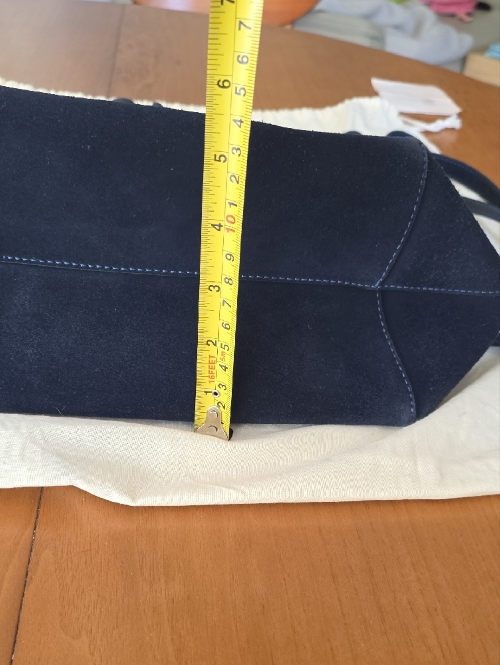 Mansur Gavriel Navy Suede Drawstring Bucket Bag with Pouch - Picture 7 of 10